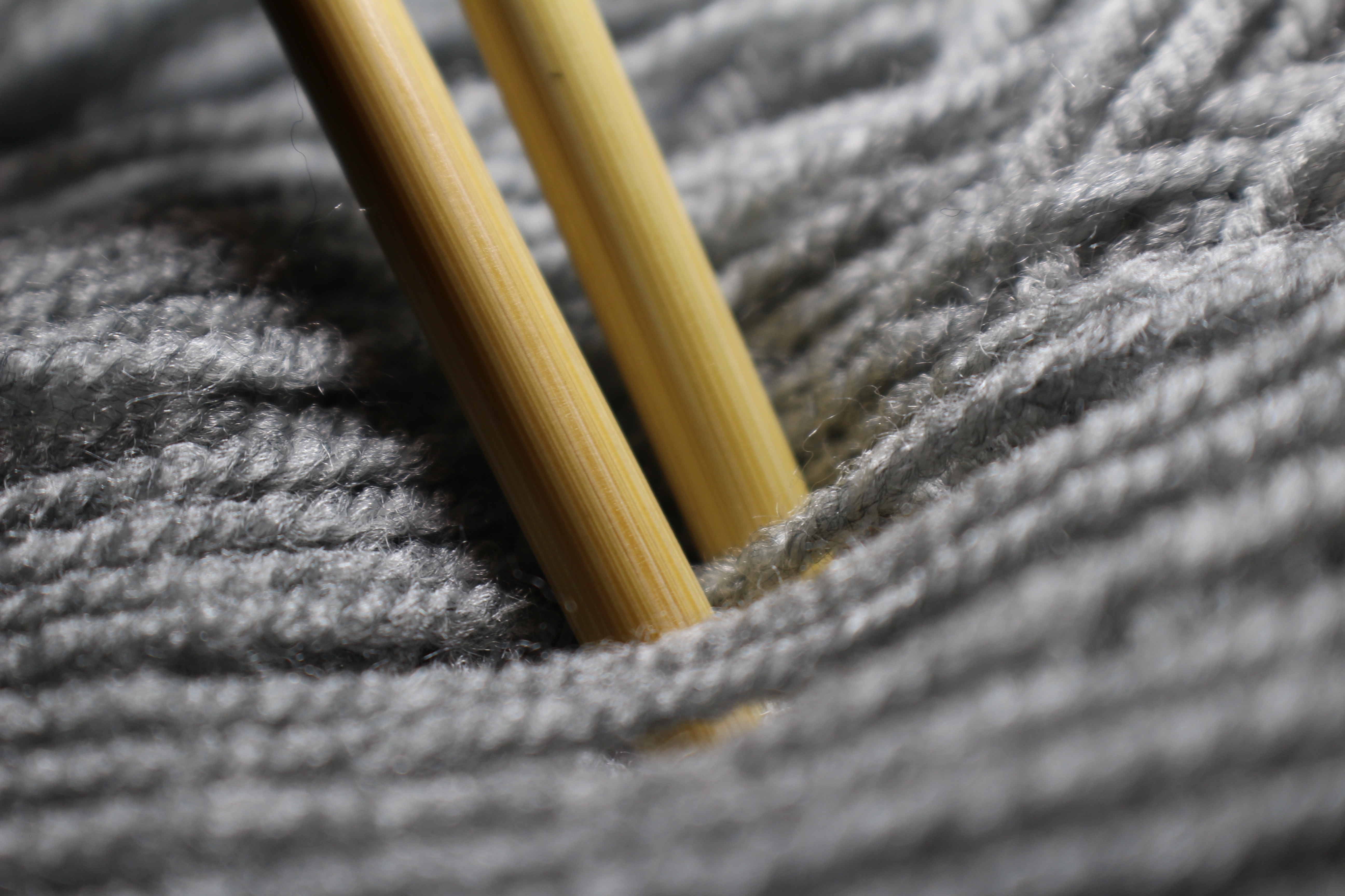 gray yarn, crochet needle