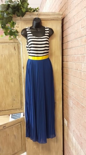 women's stripe top sleeveless dress blue white black thumbnail