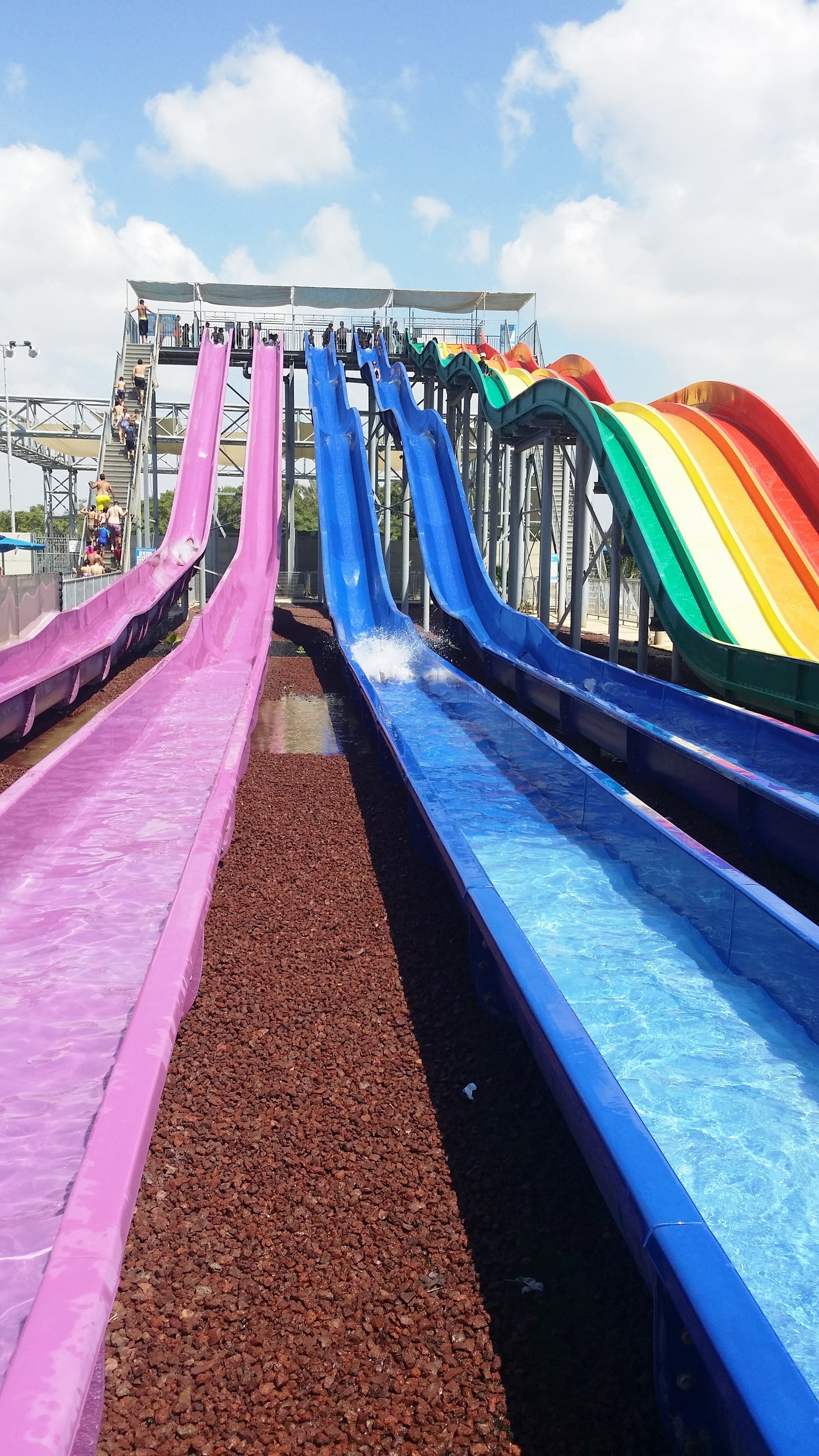 pink blue green yellow and red slides