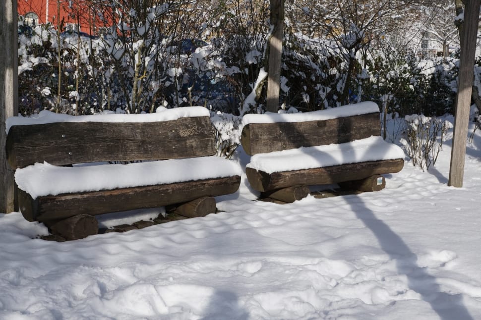 2 brown wooden benches preview