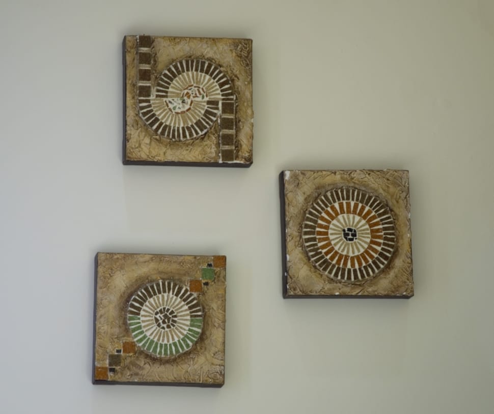3 brown wooden sqyare wall decor set preview