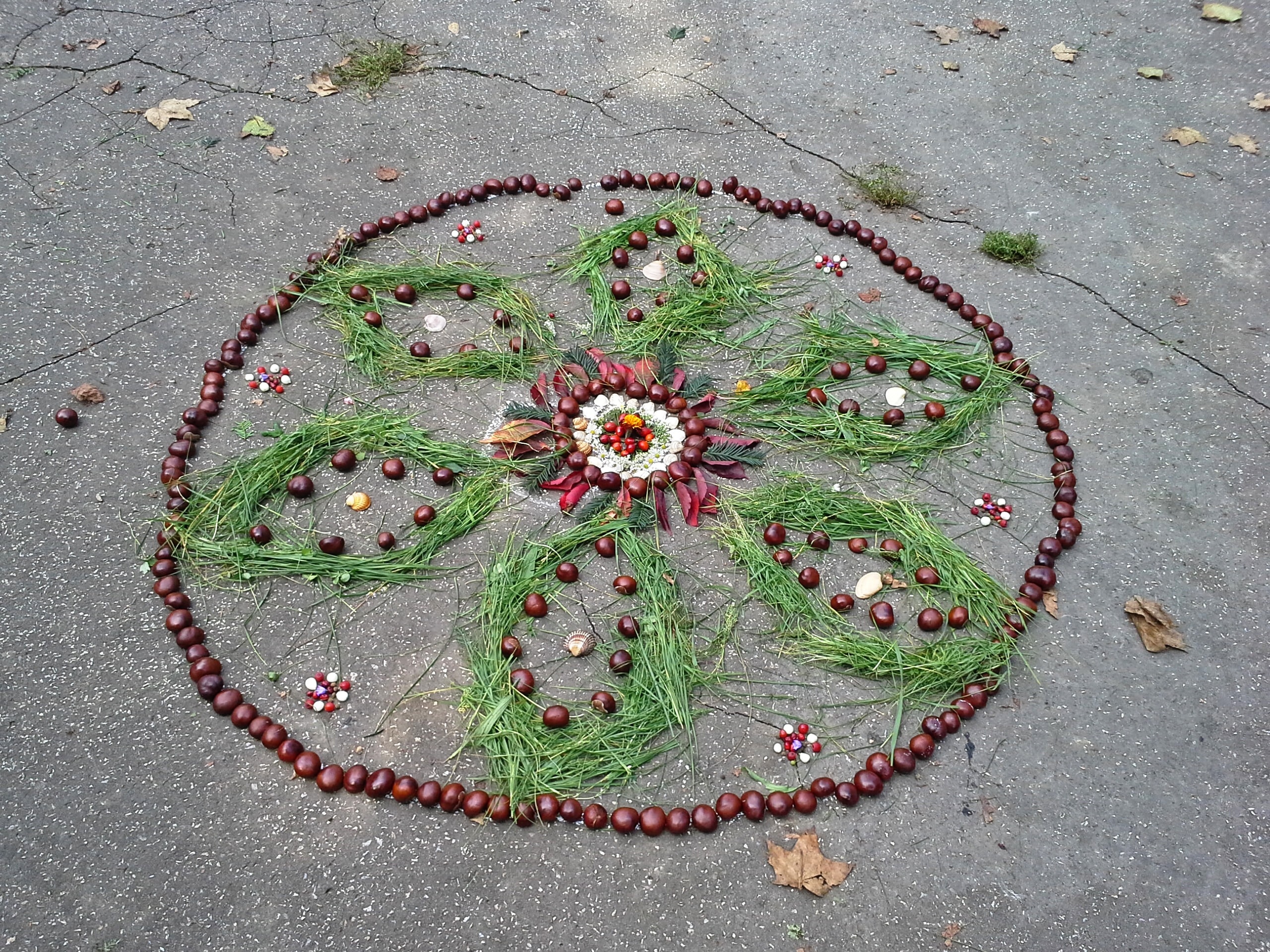 green red and brown beaded round decor