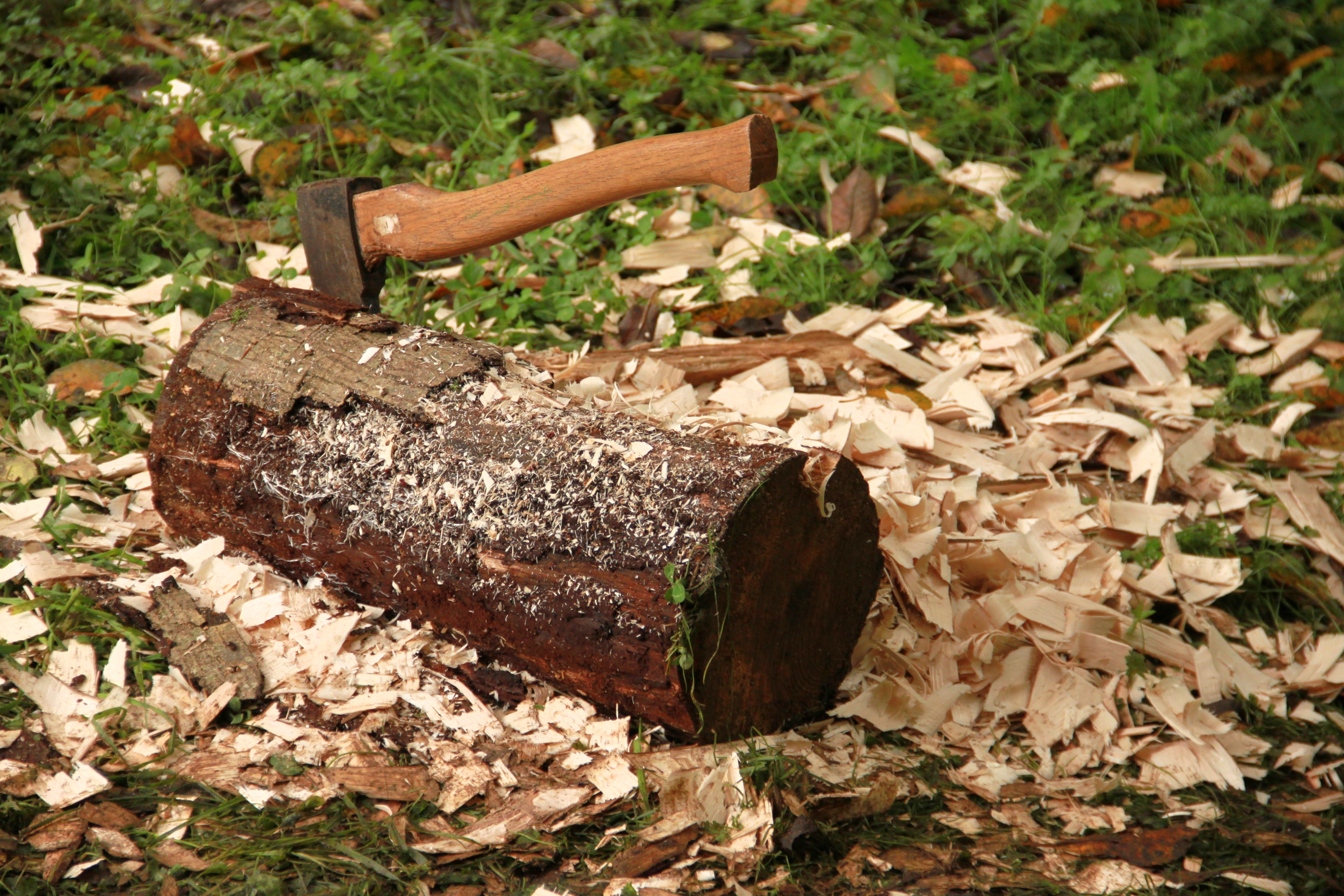 brown wooden handle ax