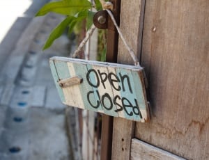 white black and blue wooden open closed signage thumbnail