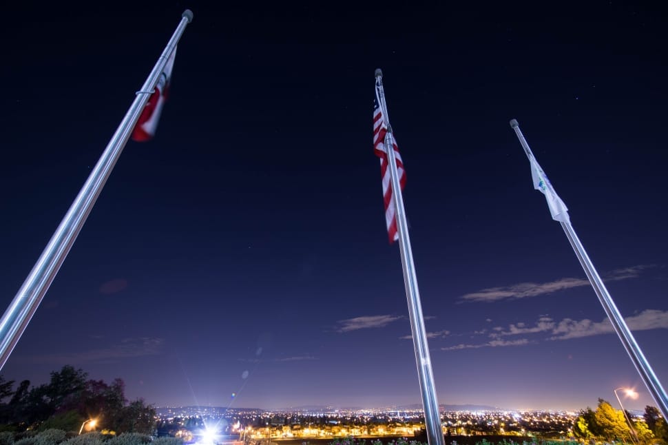 low angle photo of american flag during night time preview