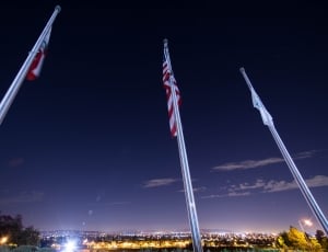 low angle photo of american flag during night time thumbnail