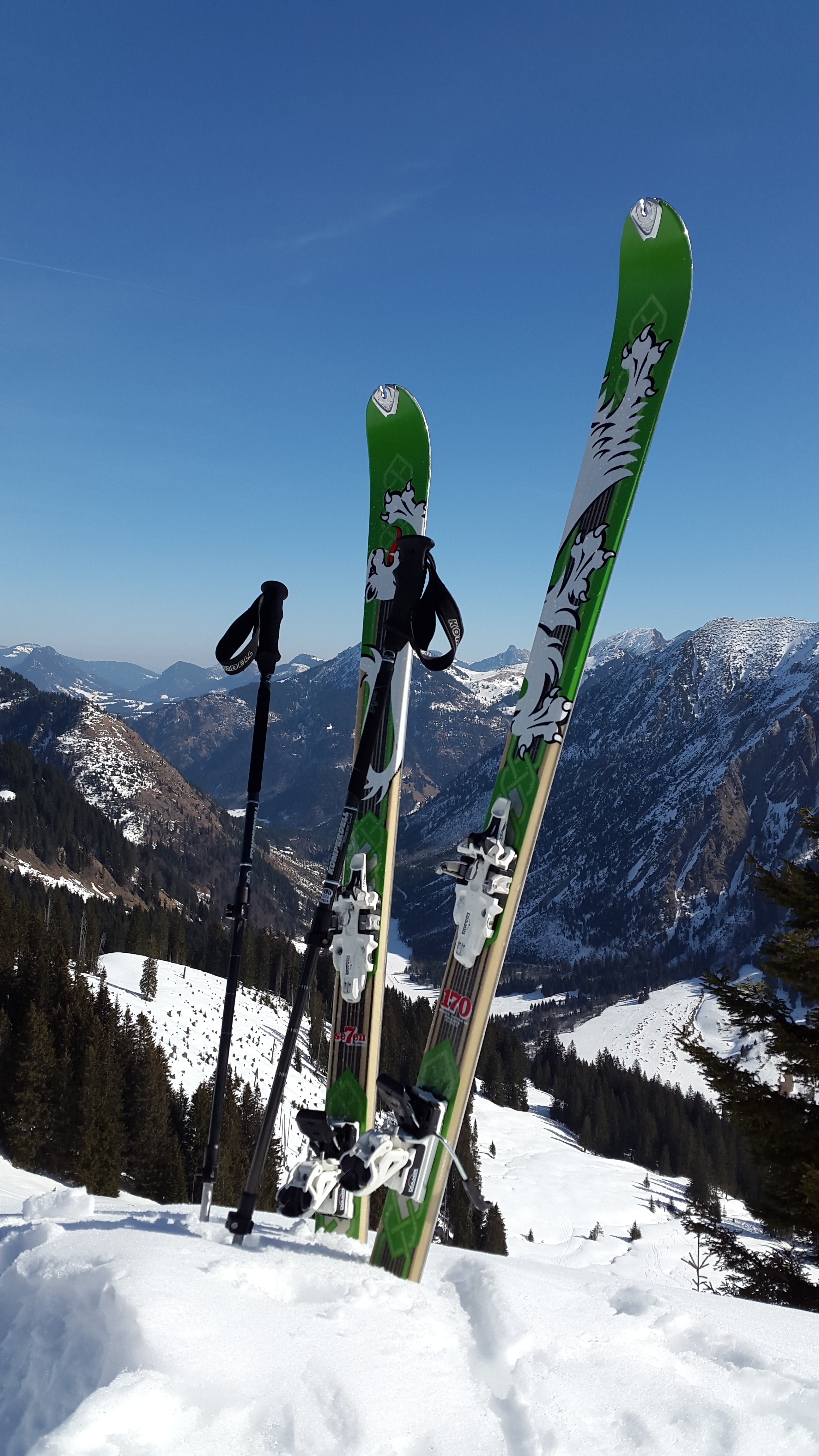 green white and black skiboard