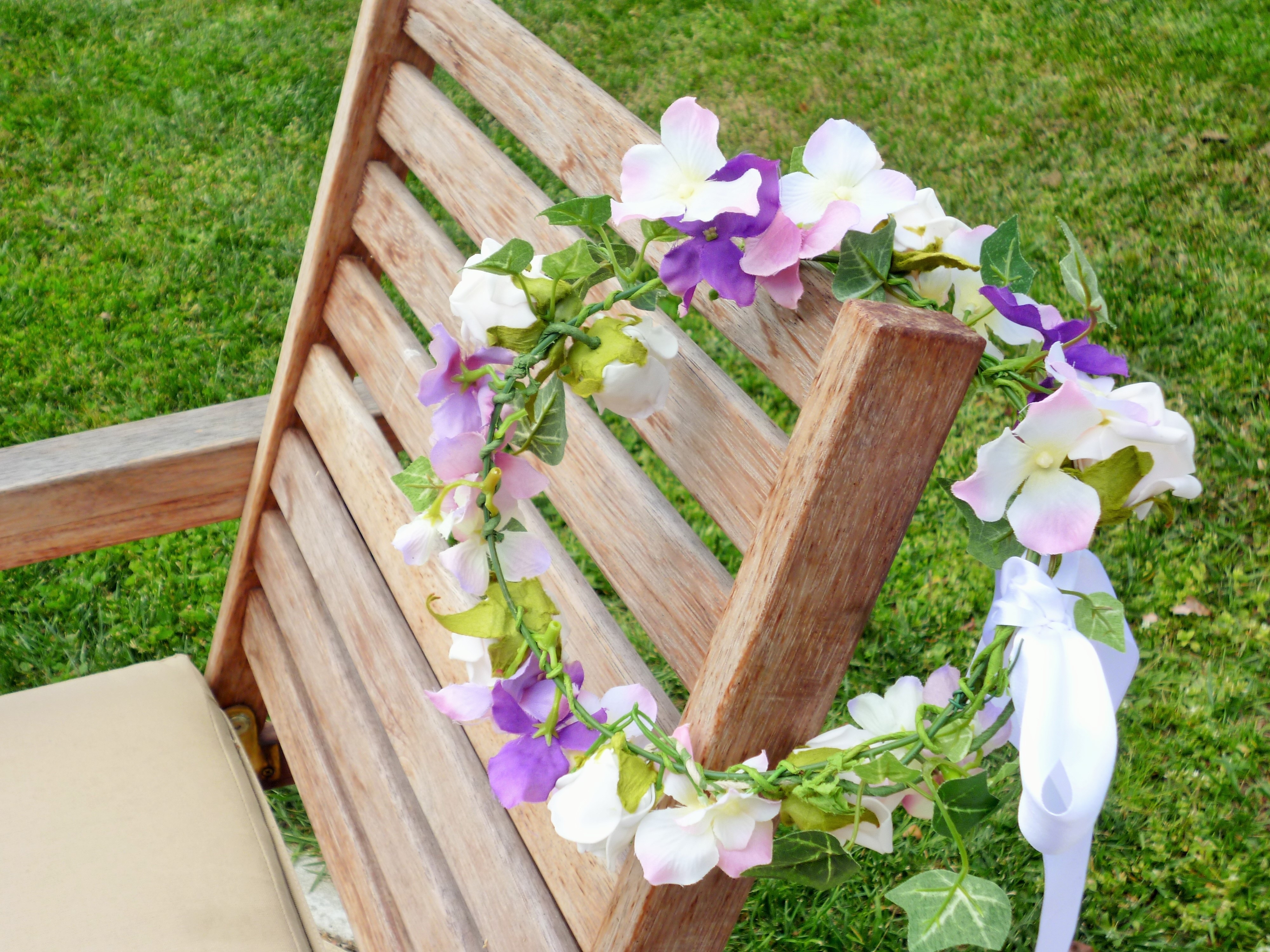 white and purple orchid wreath