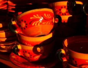 red white and black ceramic floral teacups lot thumbnail