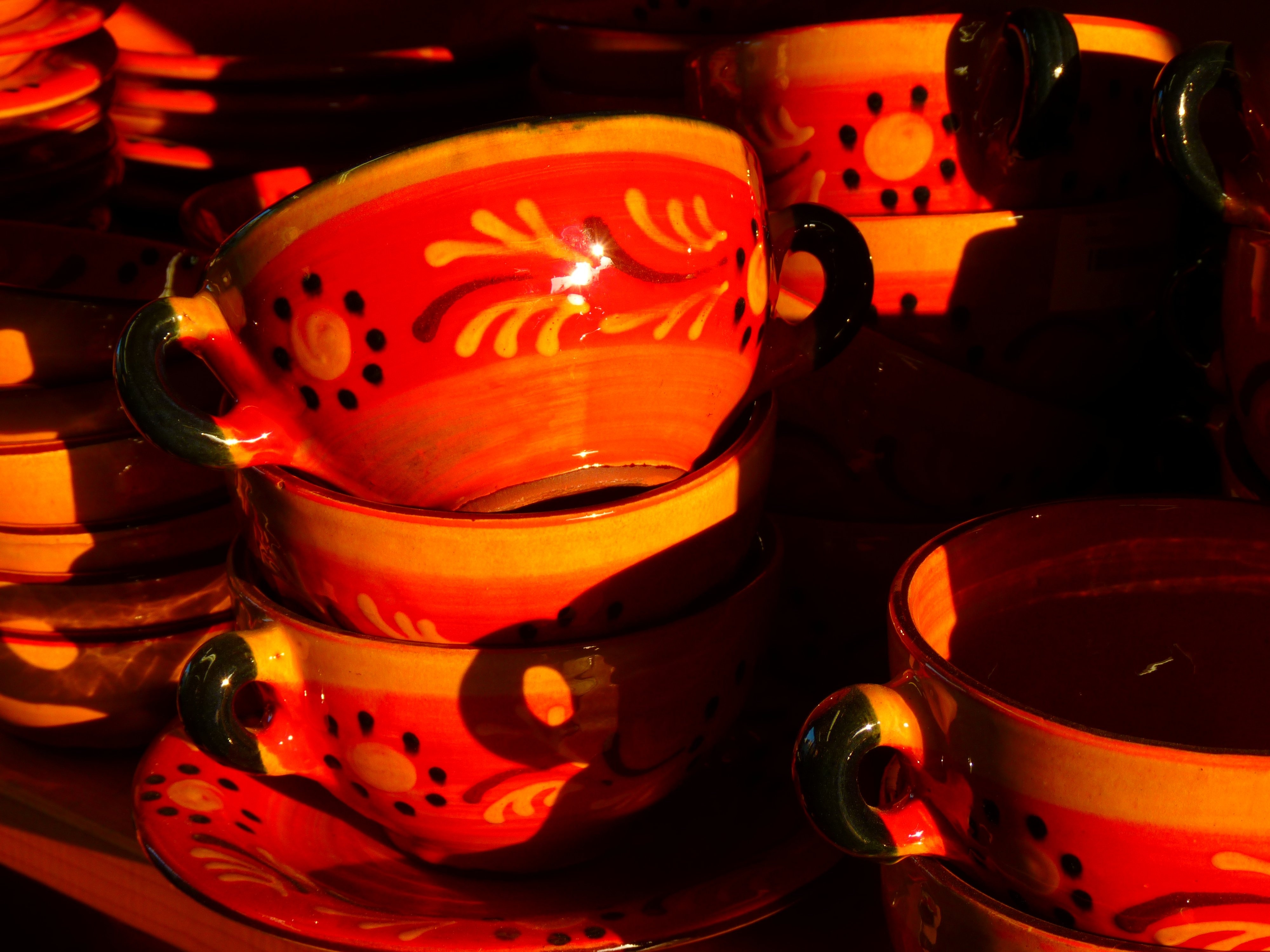 red white and black ceramic floral teacups lot
