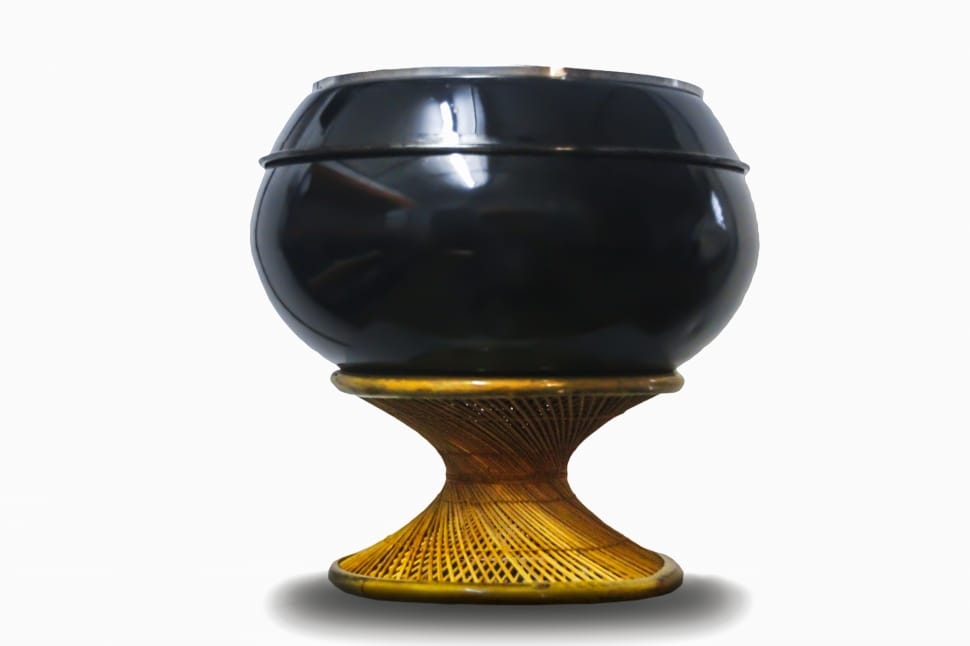 black ceramic vase and brown straps spiral stand preview