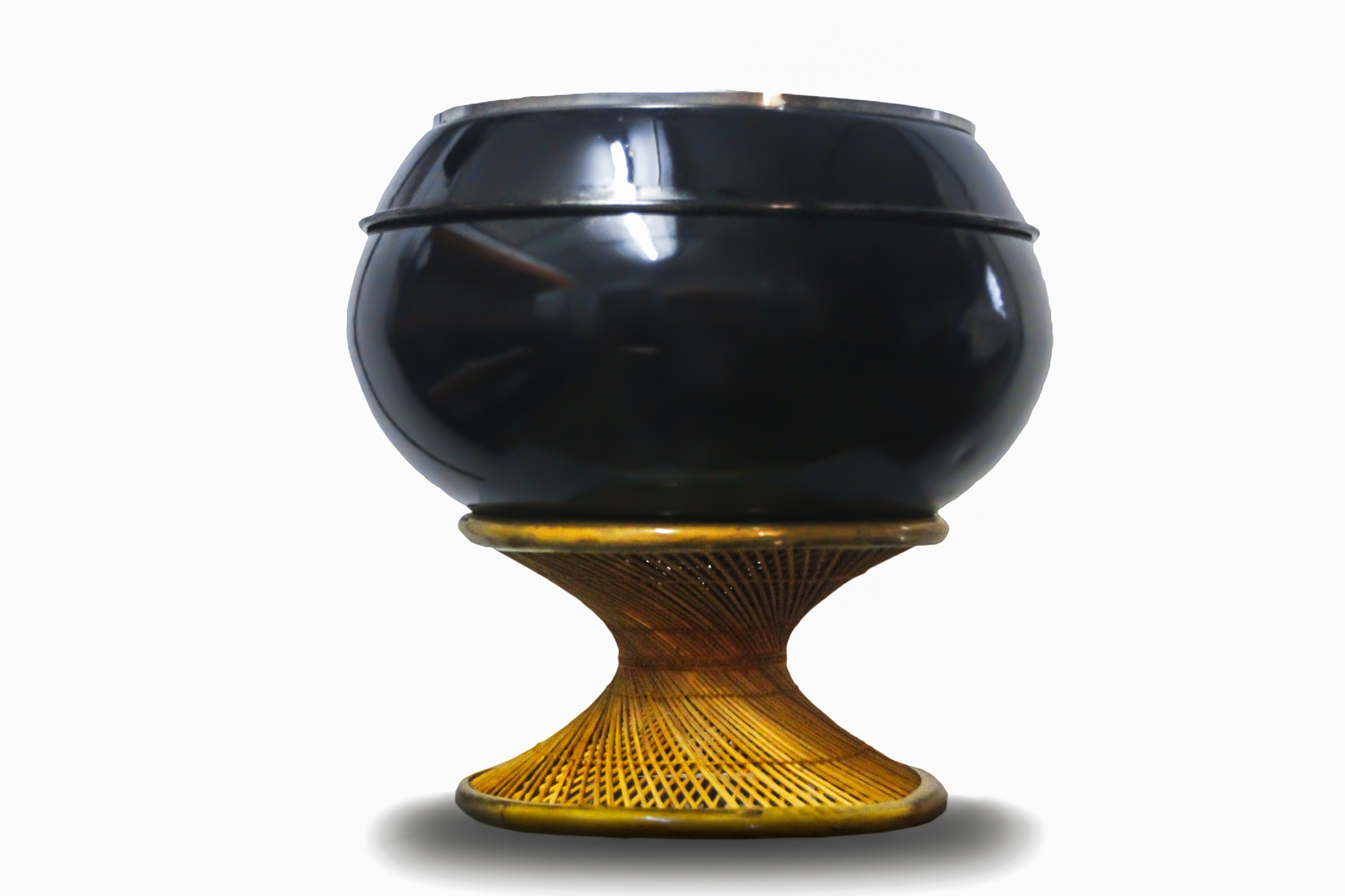 black ceramic vase and brown straps spiral stand