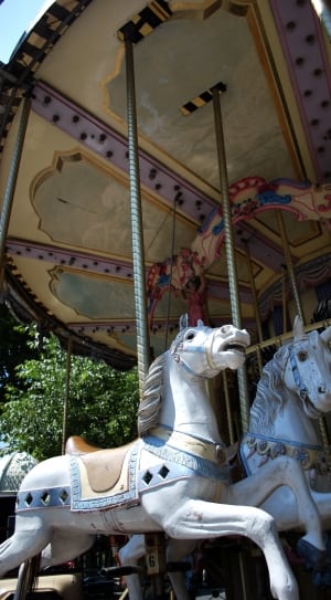 white, brown and blue horse carousel thumbnail