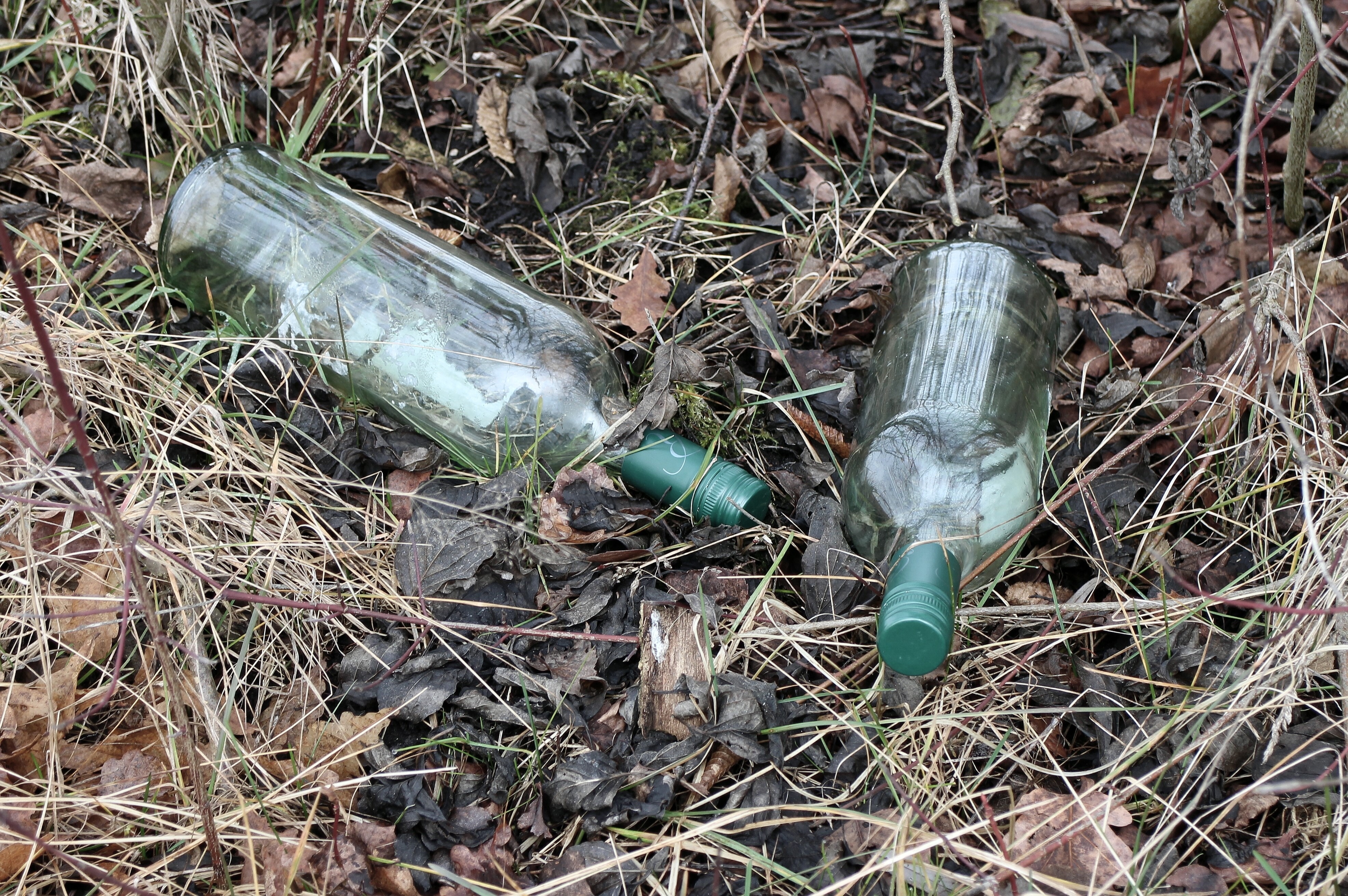 two green cap glass bottles
