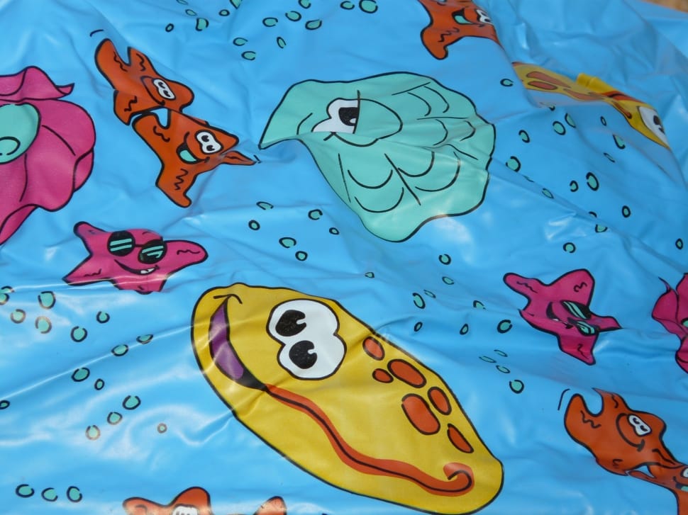 teal blue yellow and pink inflatable textile preview