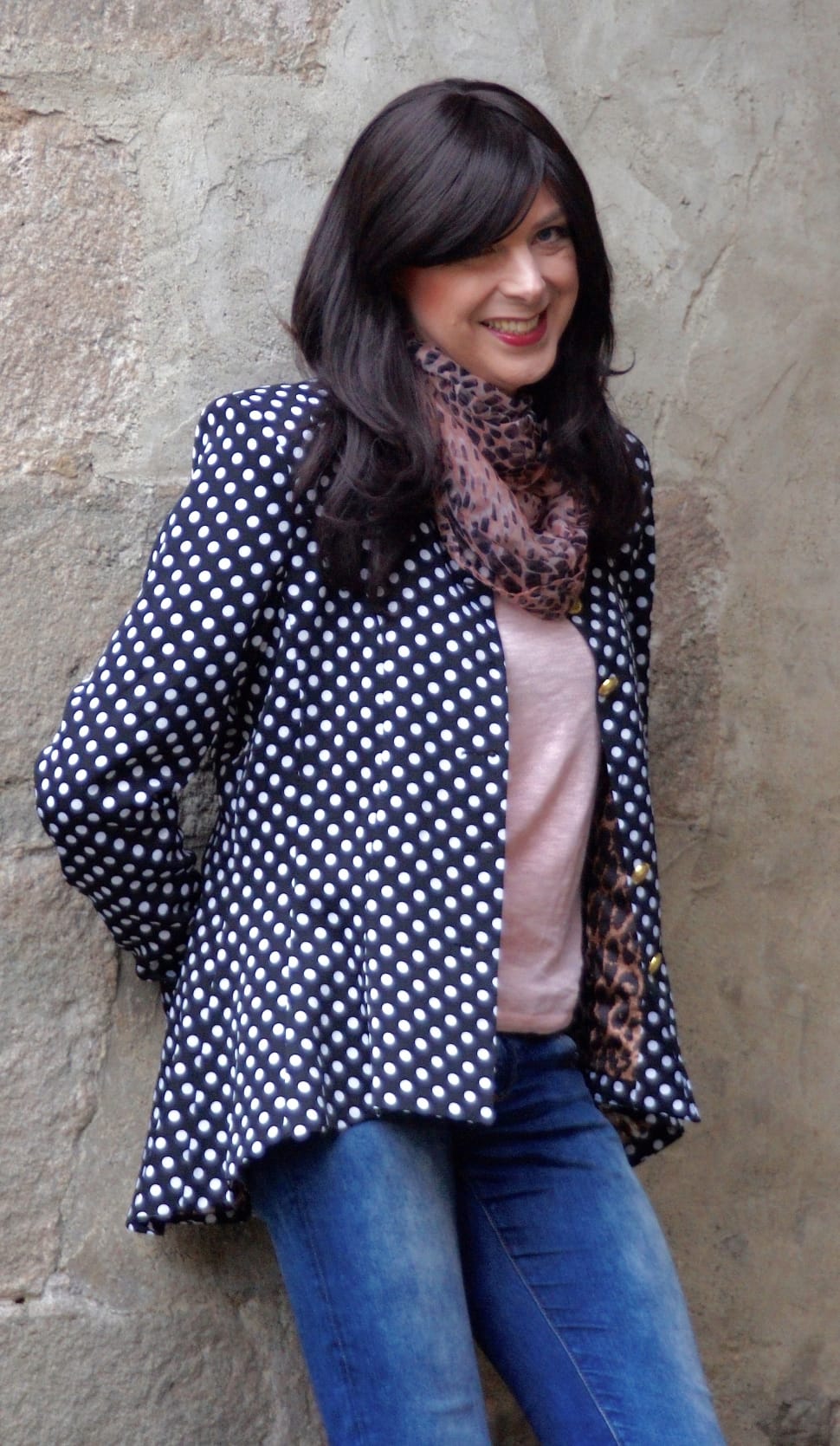 women's black and white polka dot cardigan preview