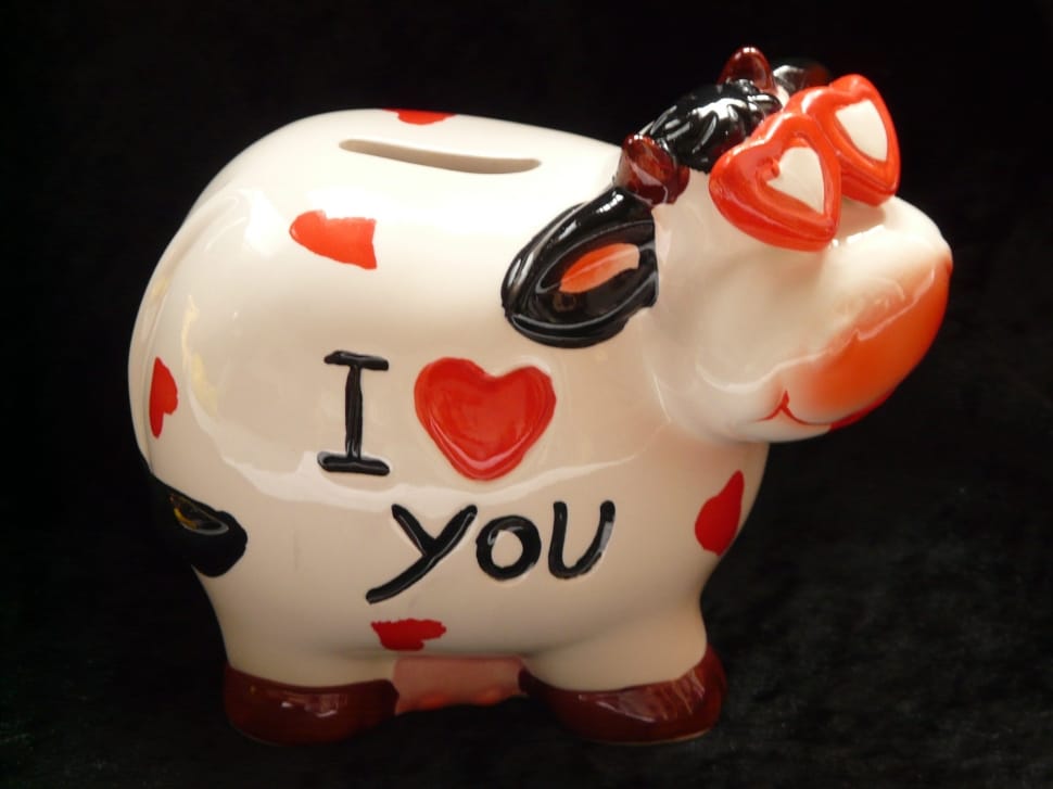 white and red ceramic i love you cow coin bank preview