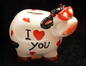 white and red ceramic i love you cow coin bank thumbnail