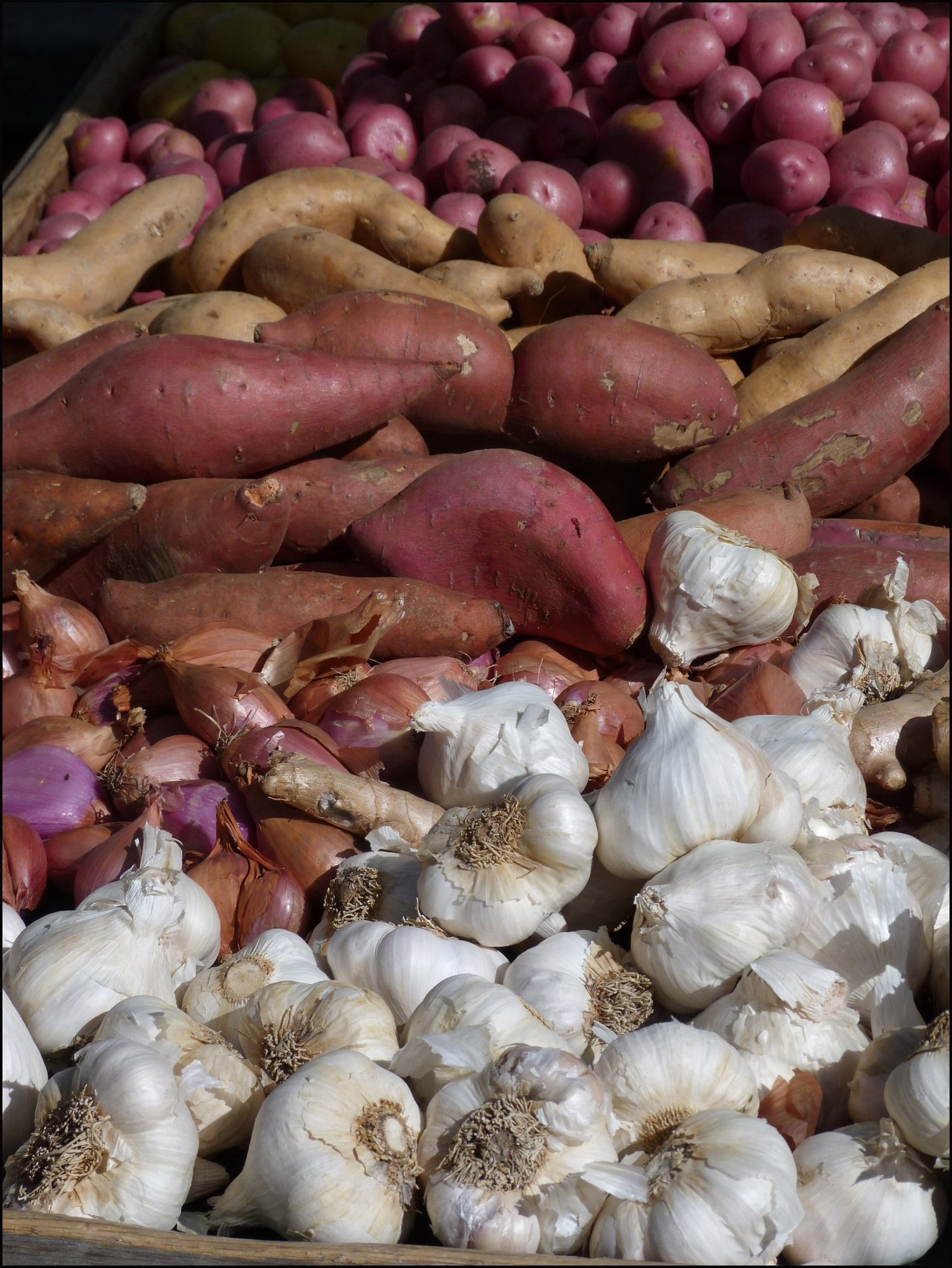 garlic onion sweet potato and potato