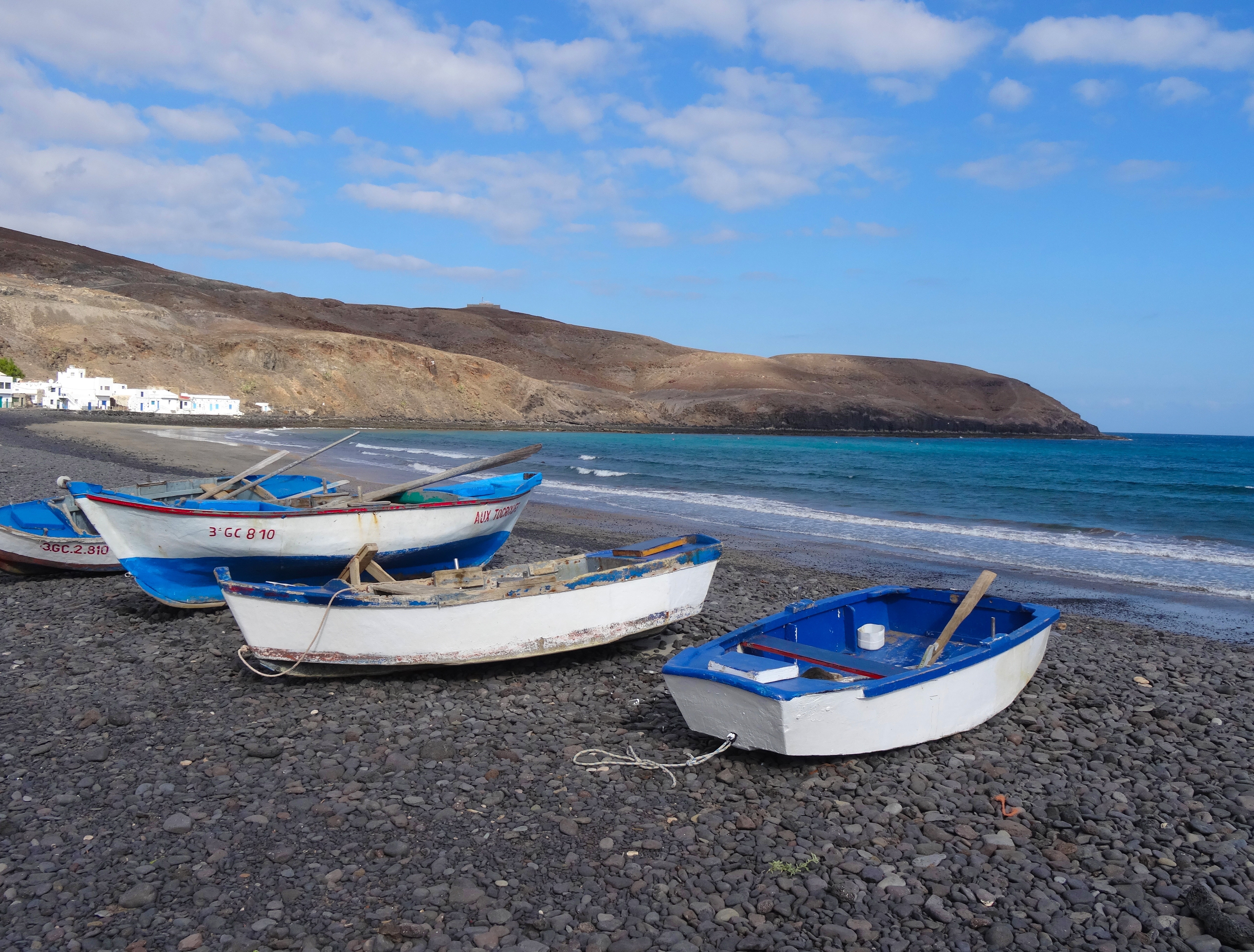 blue and white boats
