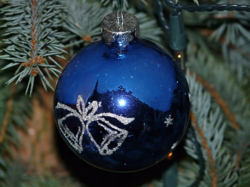 blue and grey christmas bell print bauble preview