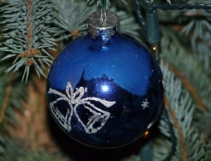 blue and grey christmas bell print bauble thumbnail
