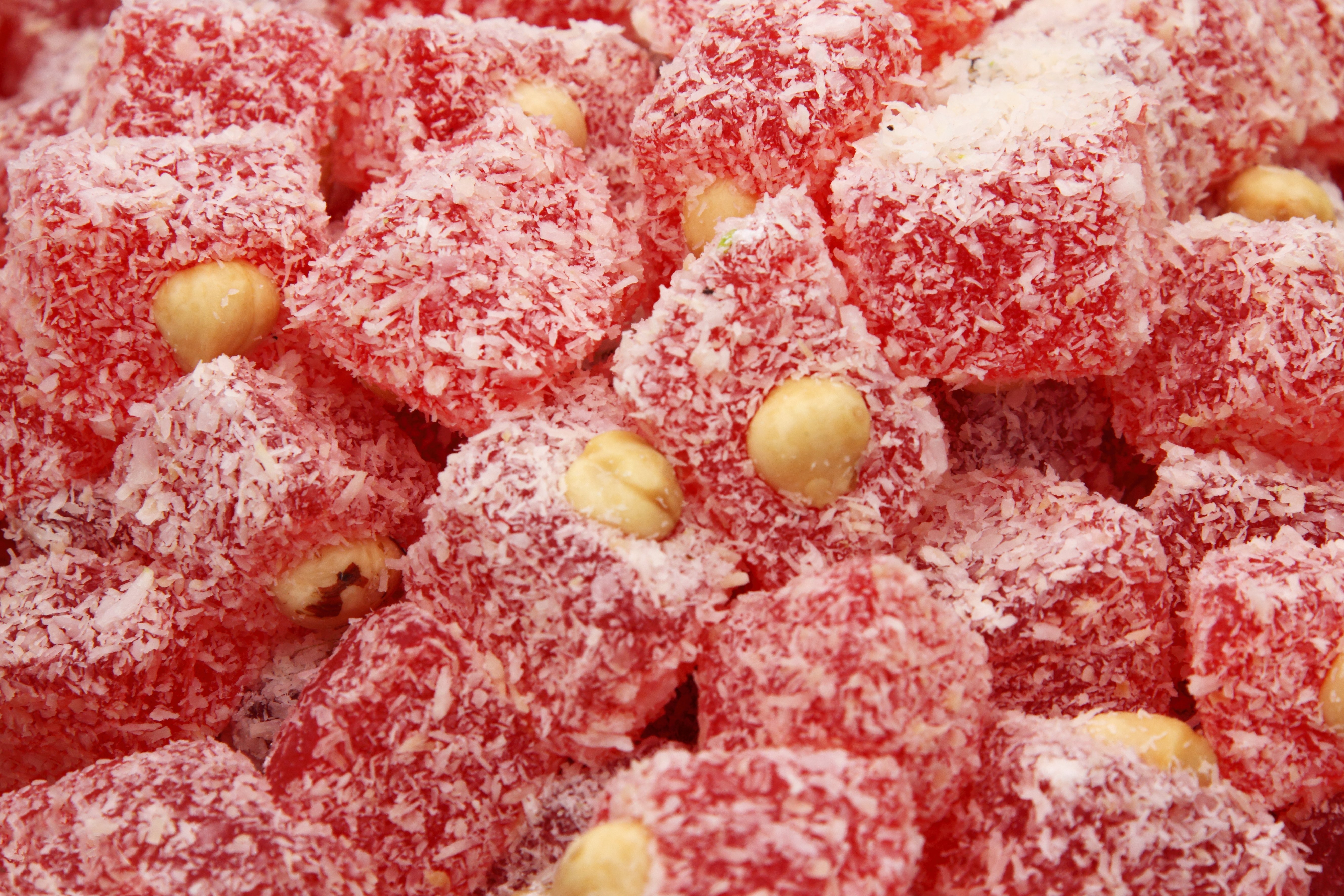 red white and brown square candy