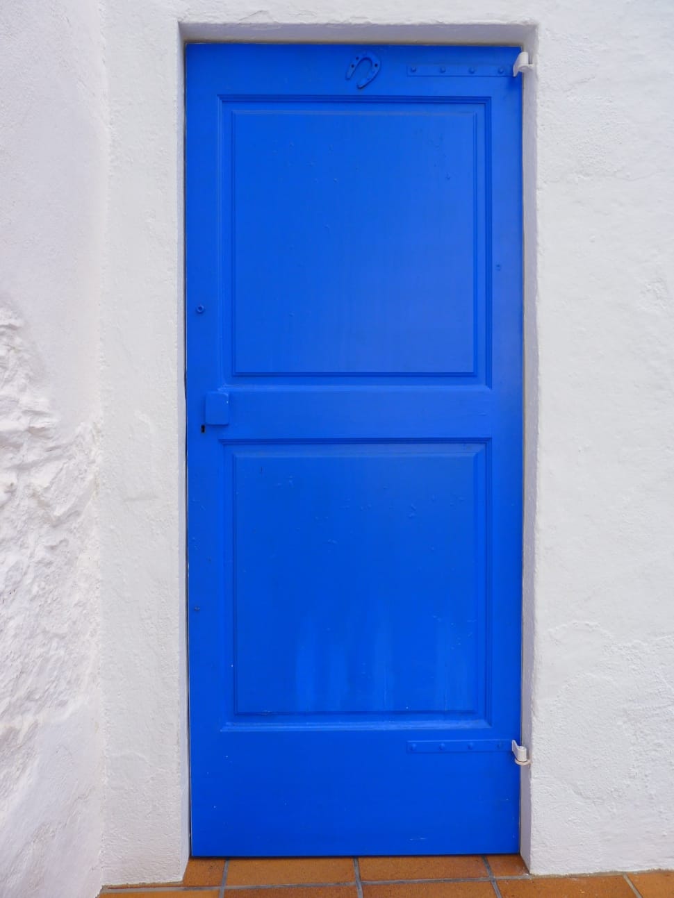 blue wooden door with horseshoe preview