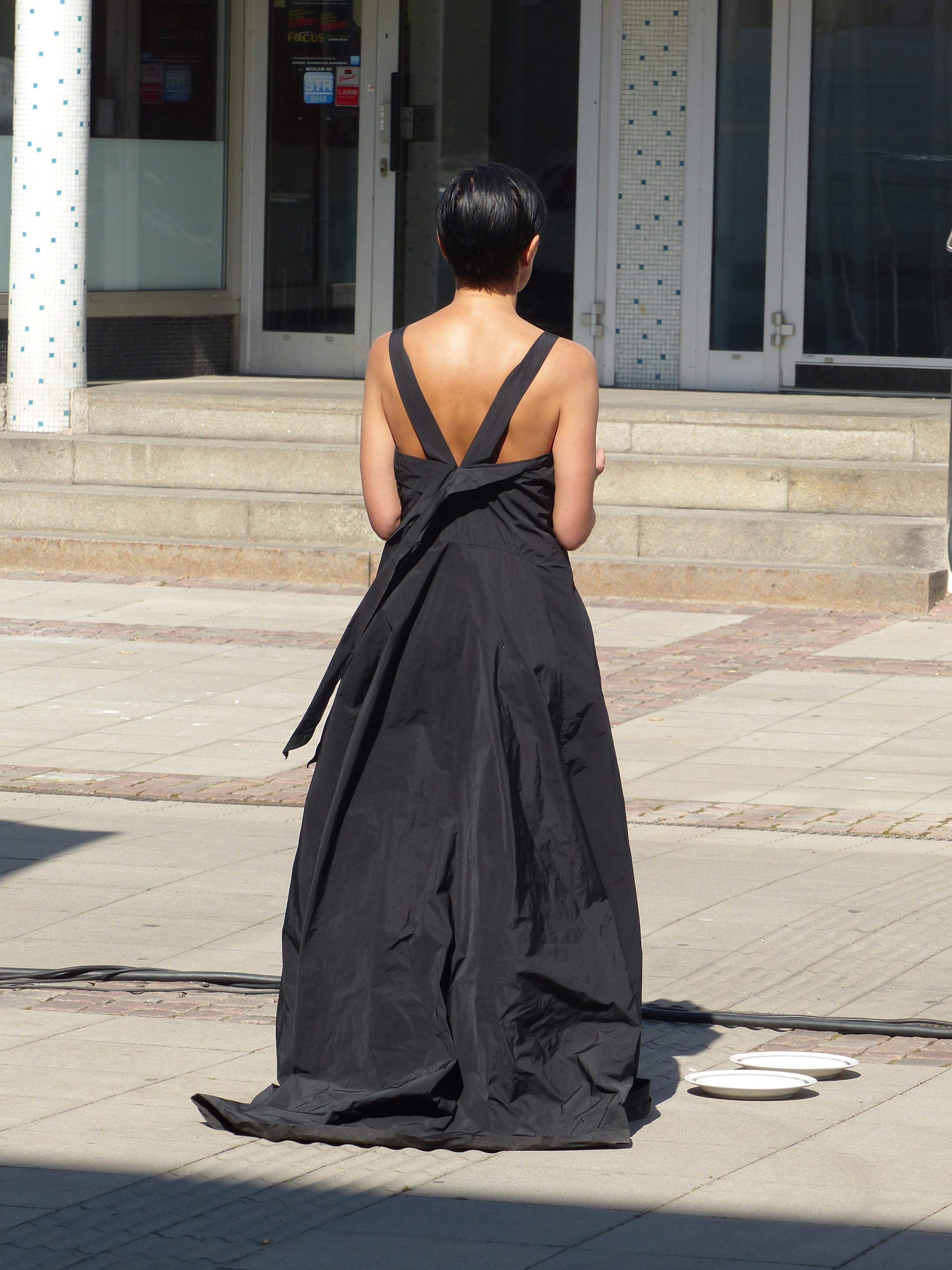 women's black long dress