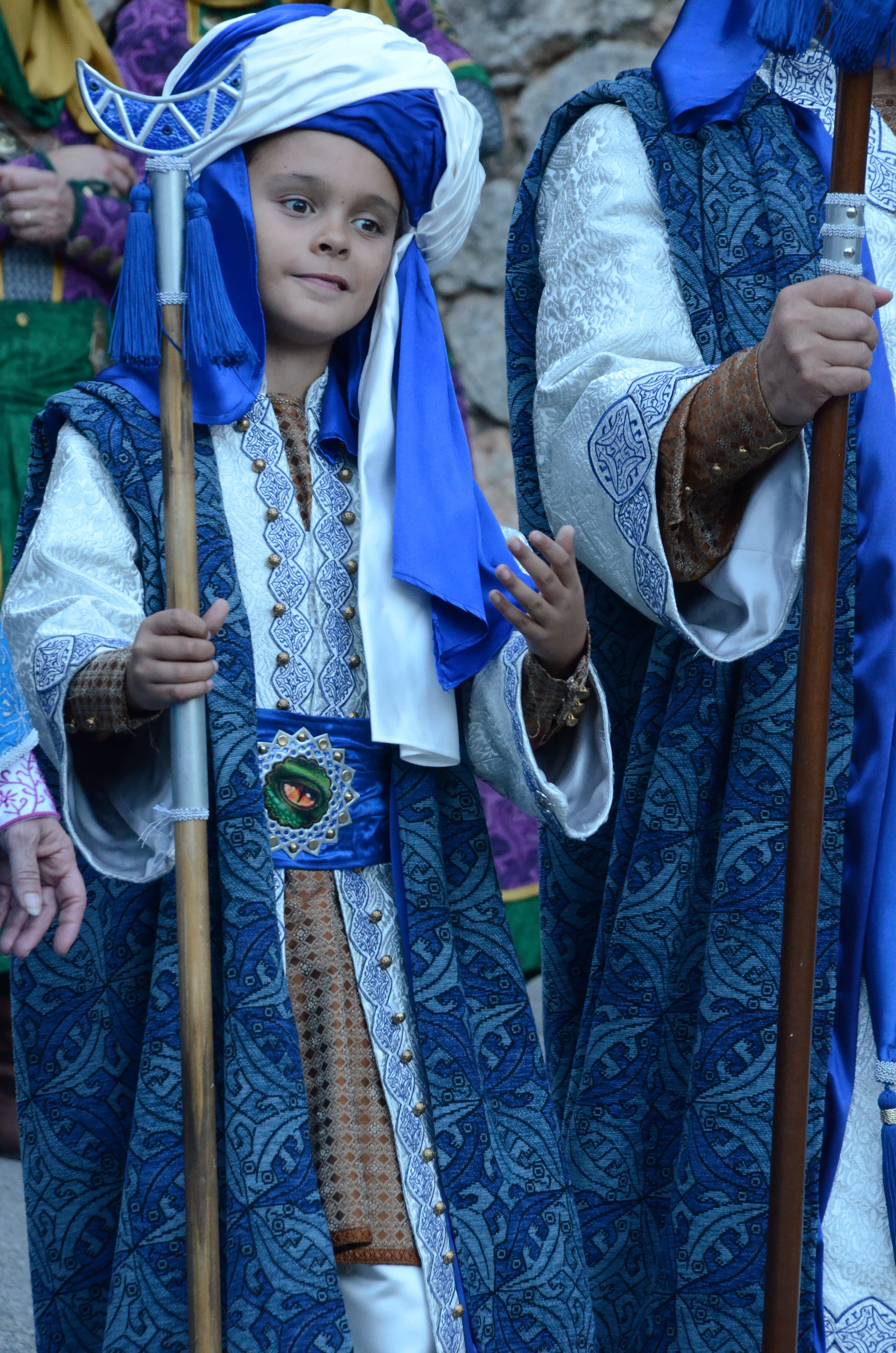 blue and white traditional dress