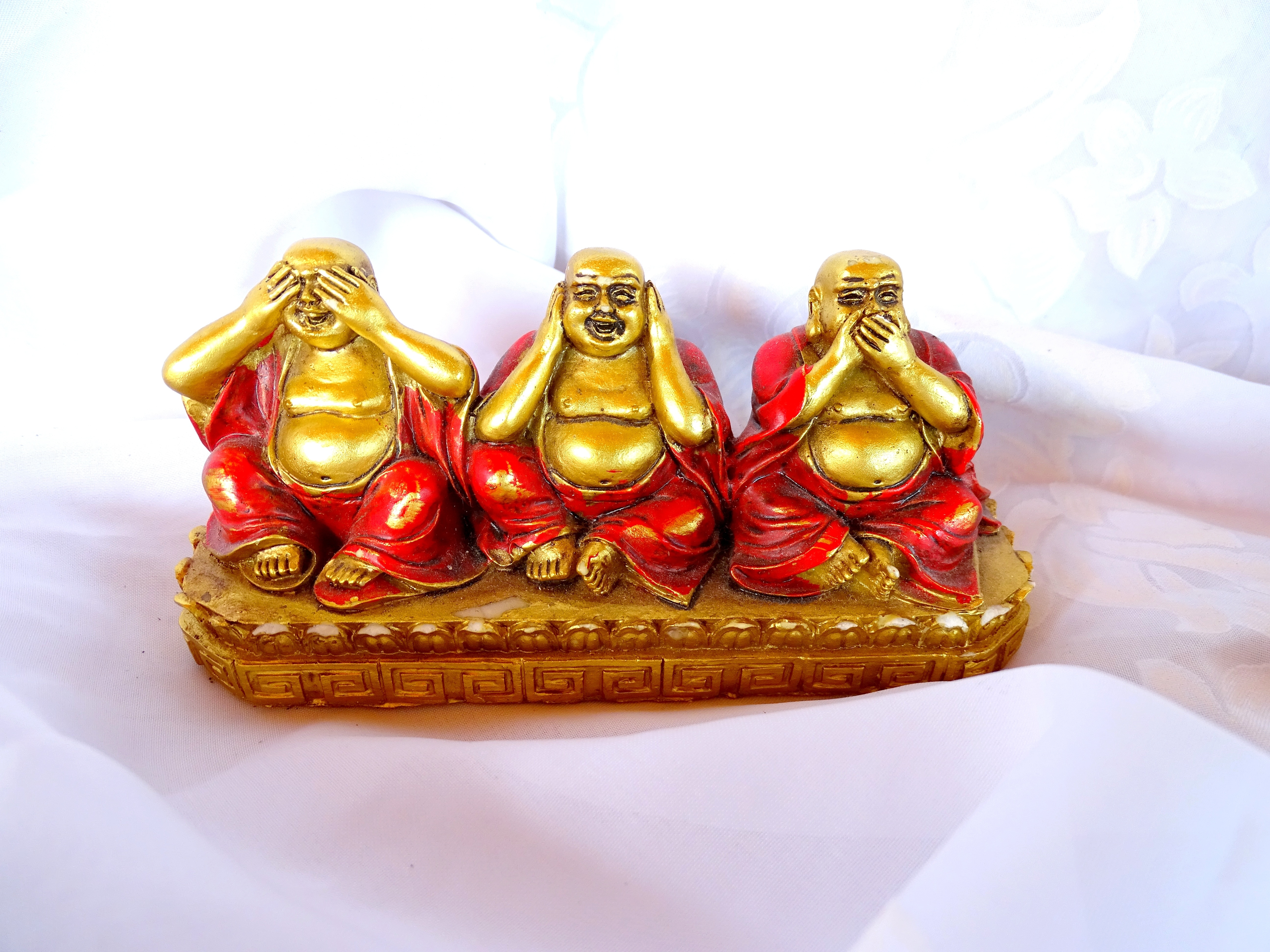 3 buddha brass figurine