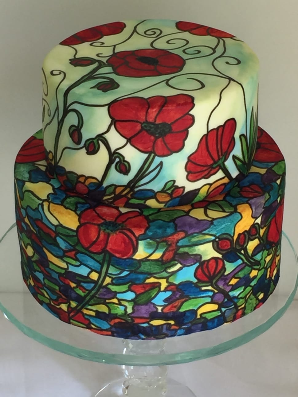 white and red floral 2 tier cake fondant preview
