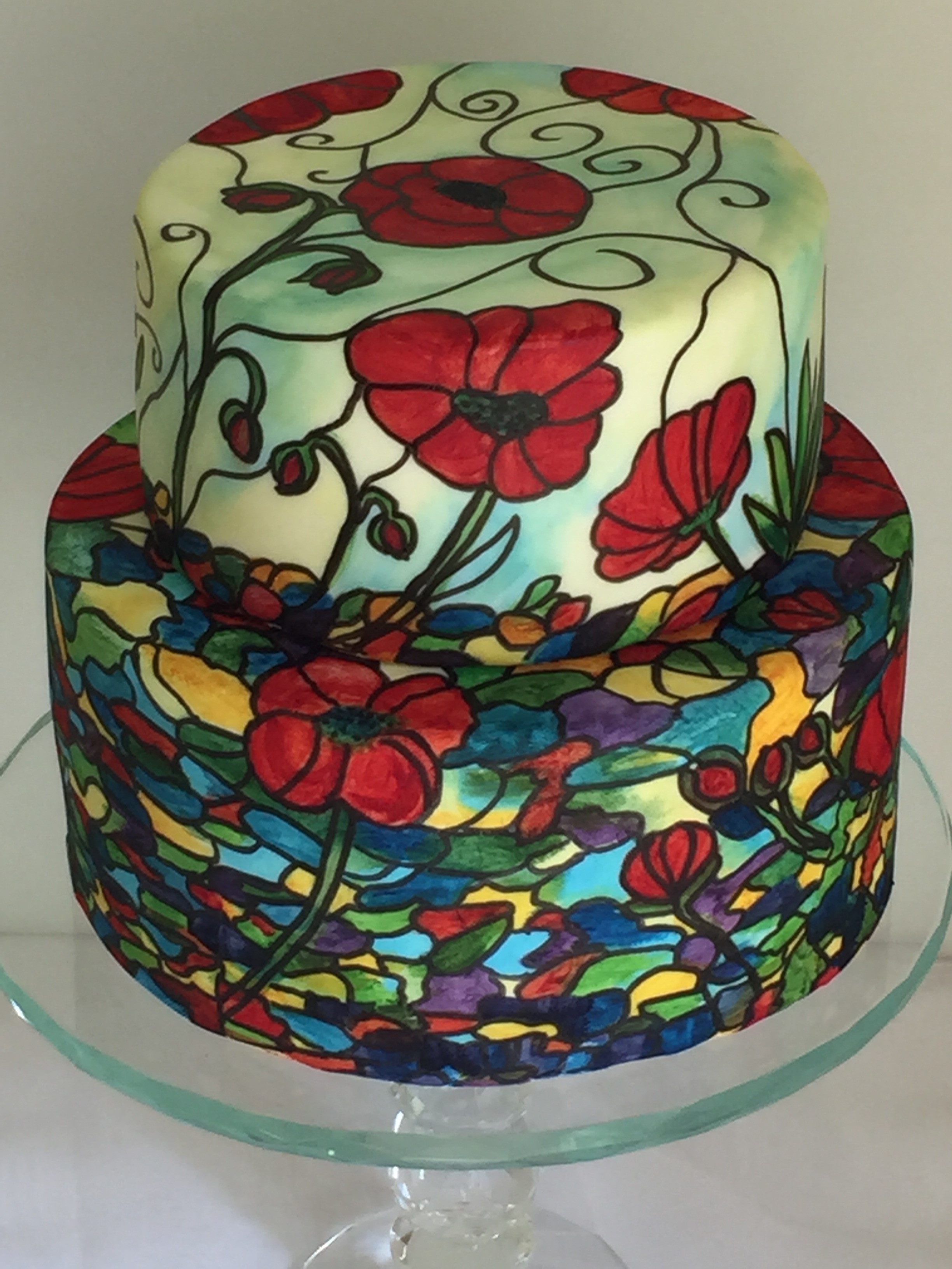 white and red floral 2 tier cake fondant