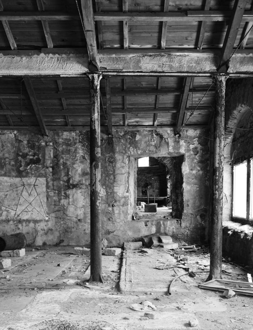 grayscale photo of ruins building preview