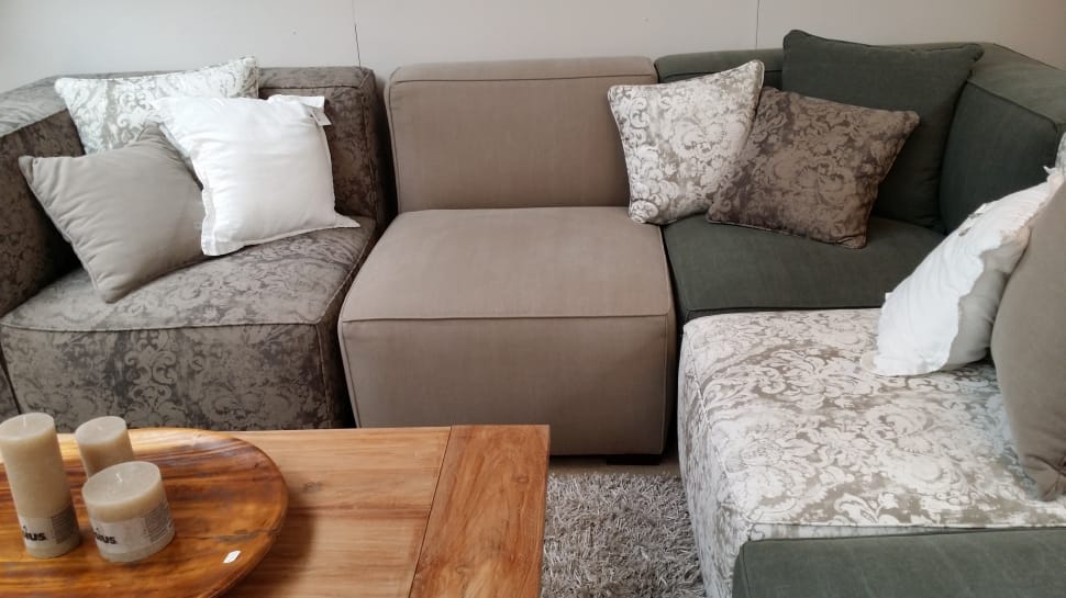gray and beige floral sectional sofa preview