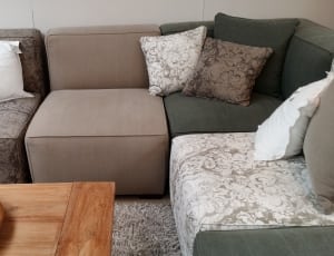 gray and beige floral sectional sofa thumbnail