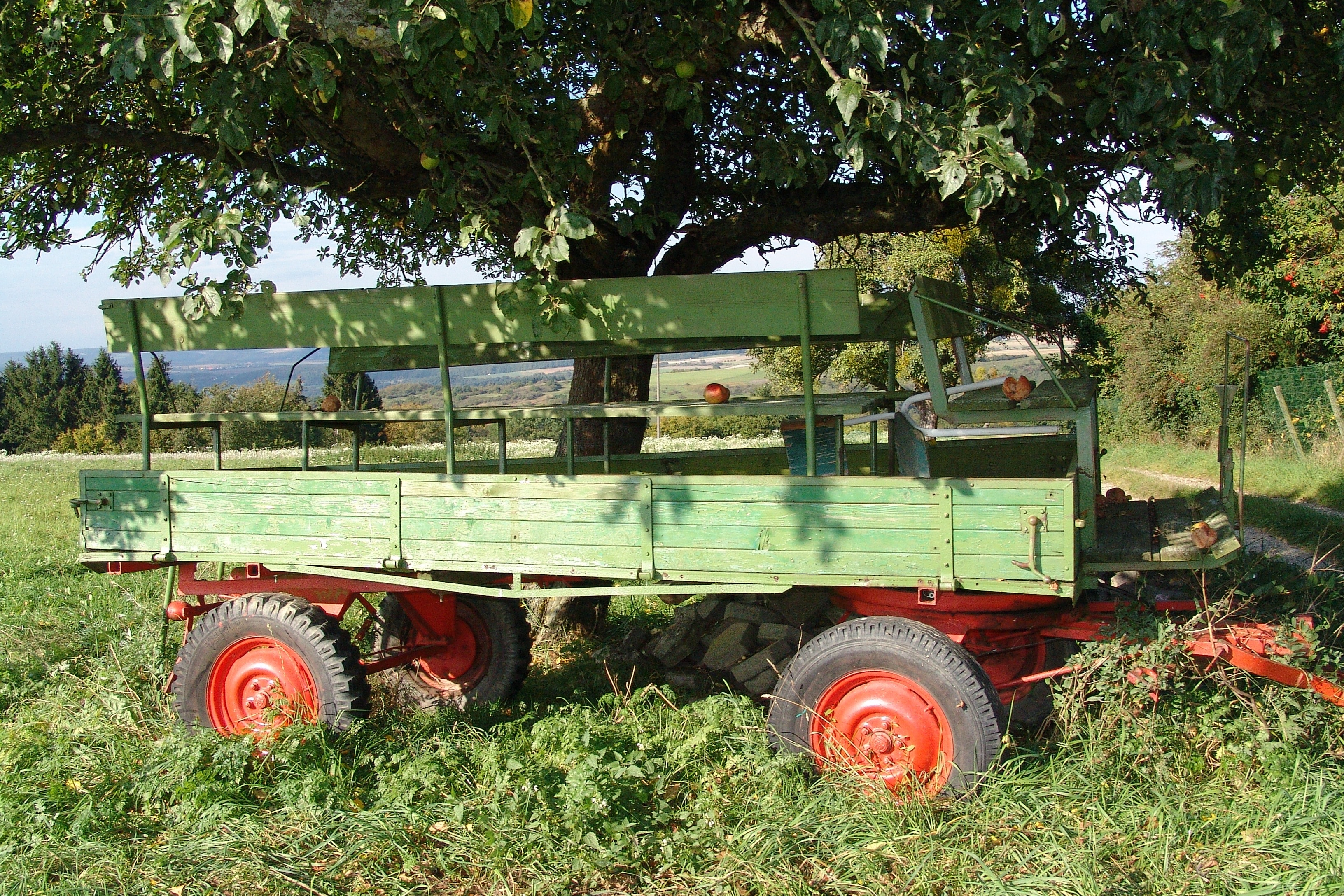green and red utility trailer