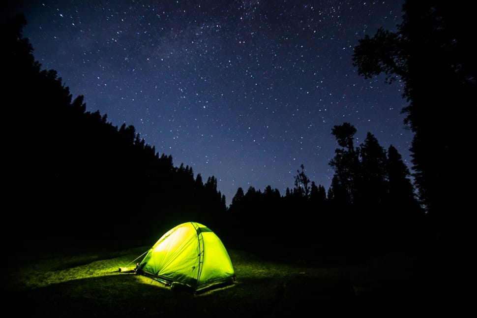 green dome tent on the forest during night time free image | Peakpx