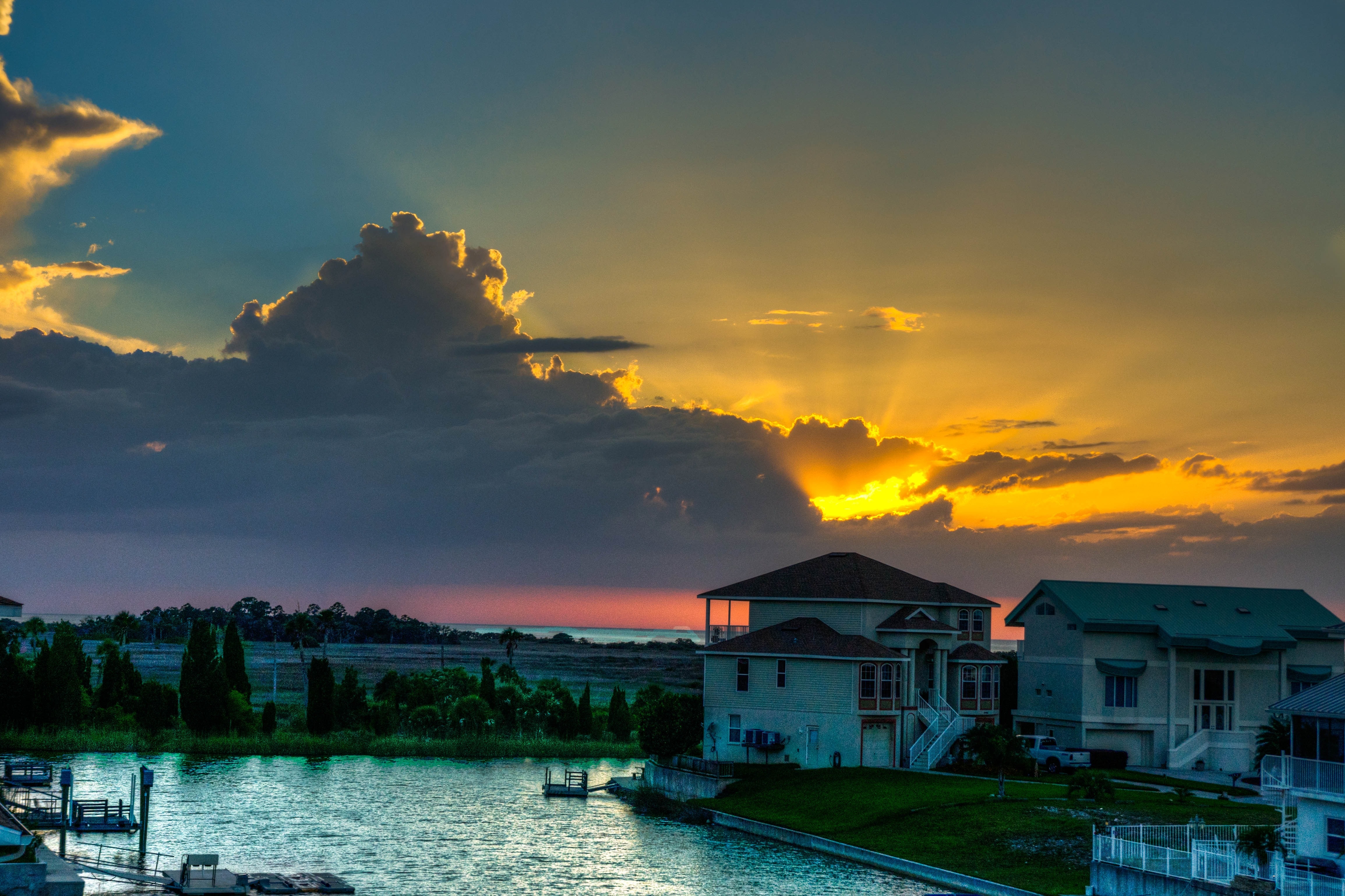Florida, Beach, Canal, Sunset, Nature, cloud - sky, sunset