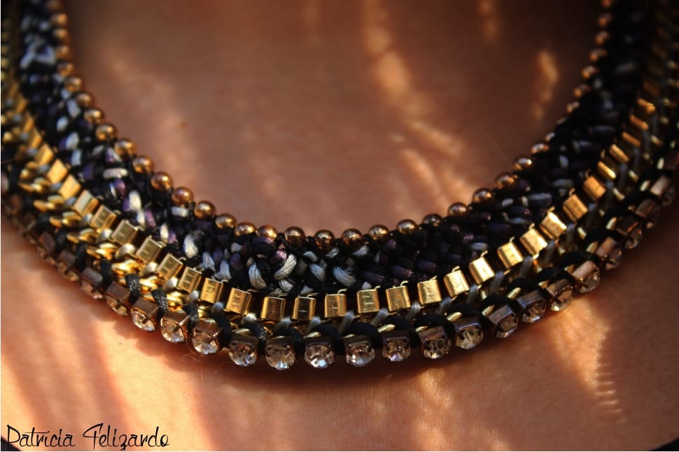 black and gold crystal studded collar necklace preview