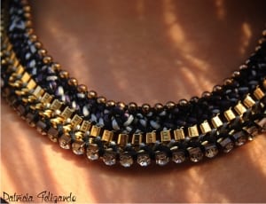 black and gold crystal studded collar necklace thumbnail
