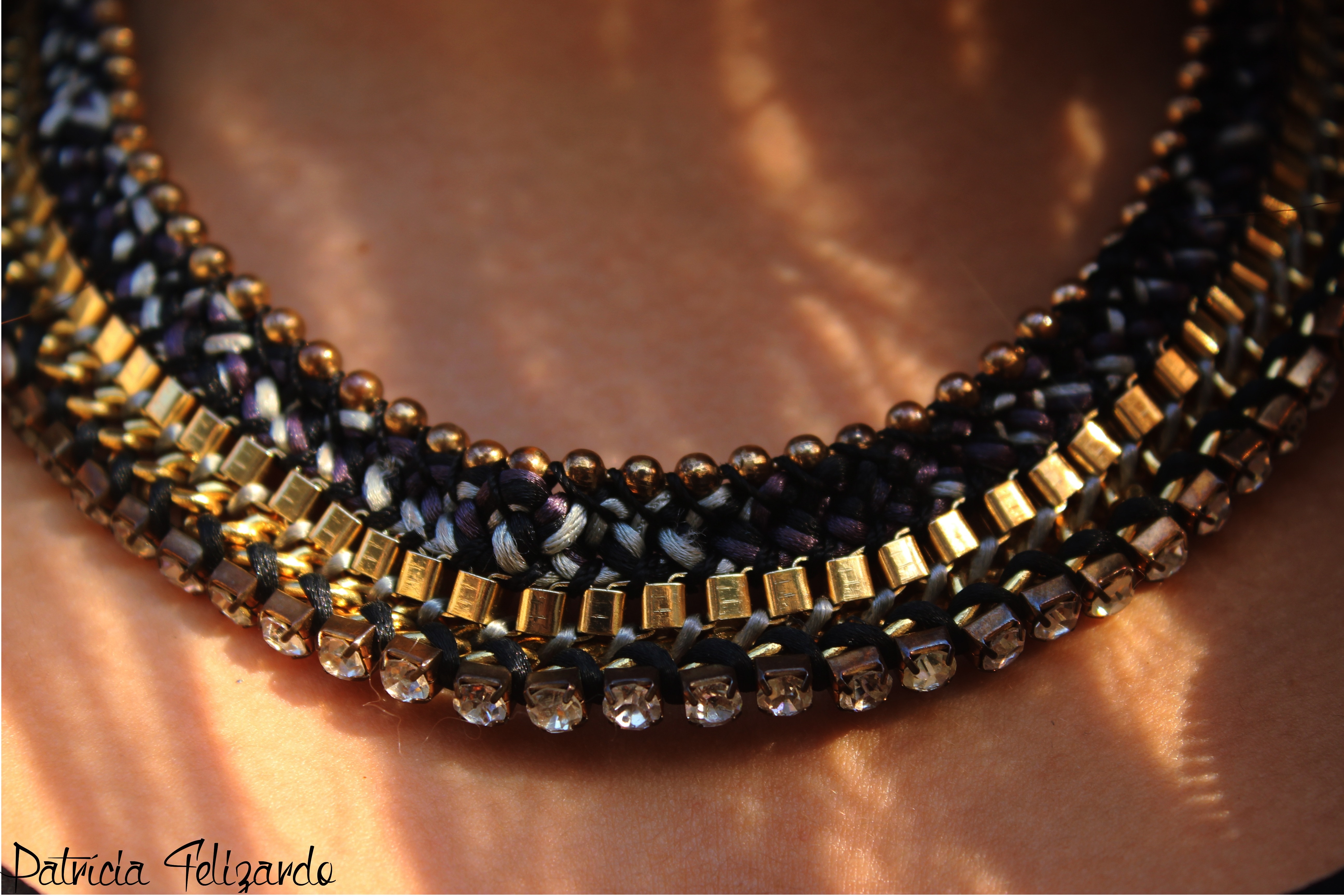 black and gold crystal studded collar necklace