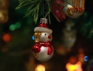 grey and red snowman christmas baubles thumbnail