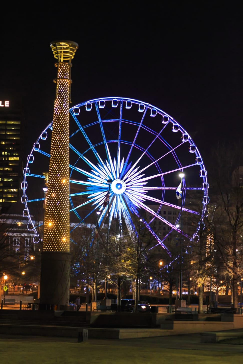 blue luminescent ferris wheel during night time preview