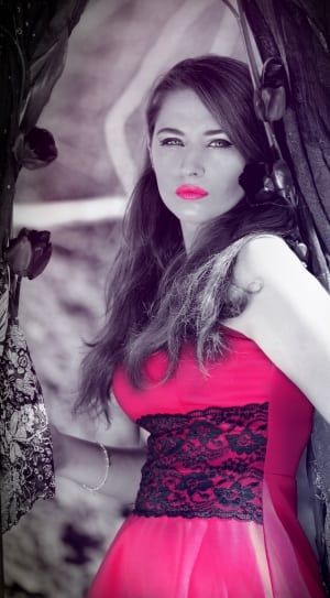 selective color photo of women's red and black dress thumbnail