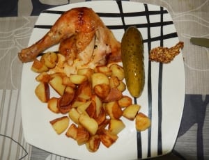 oven baked potatoes roasted chicken and pickles thumbnail