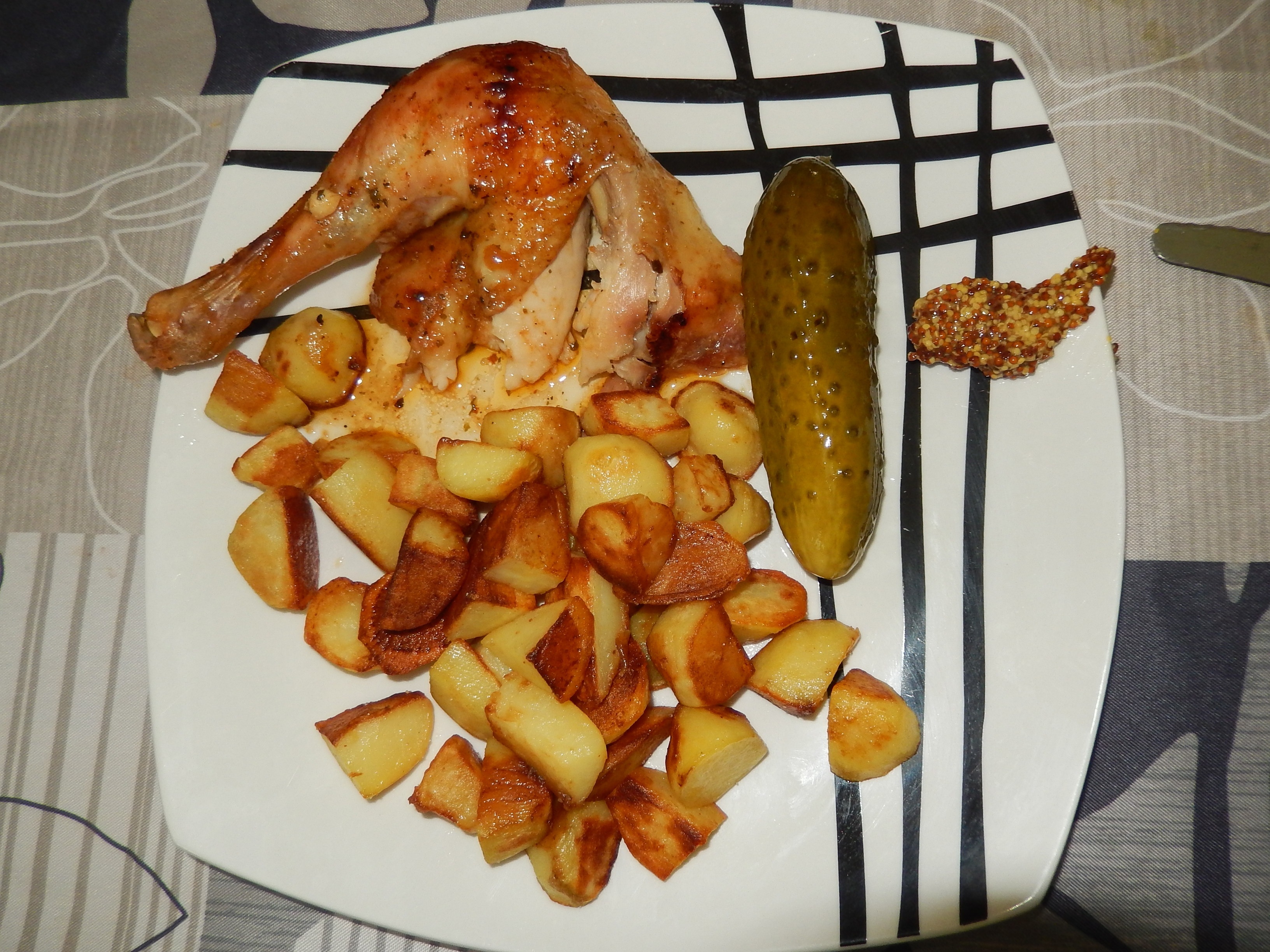 oven baked potatoes roasted chicken and pickles