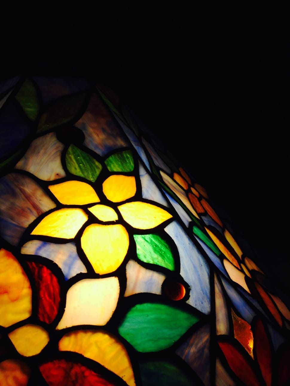 green yellow and blue floral tiffany glass preview