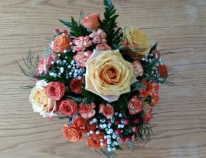 pink yellow and white flower bouquet thumbnail