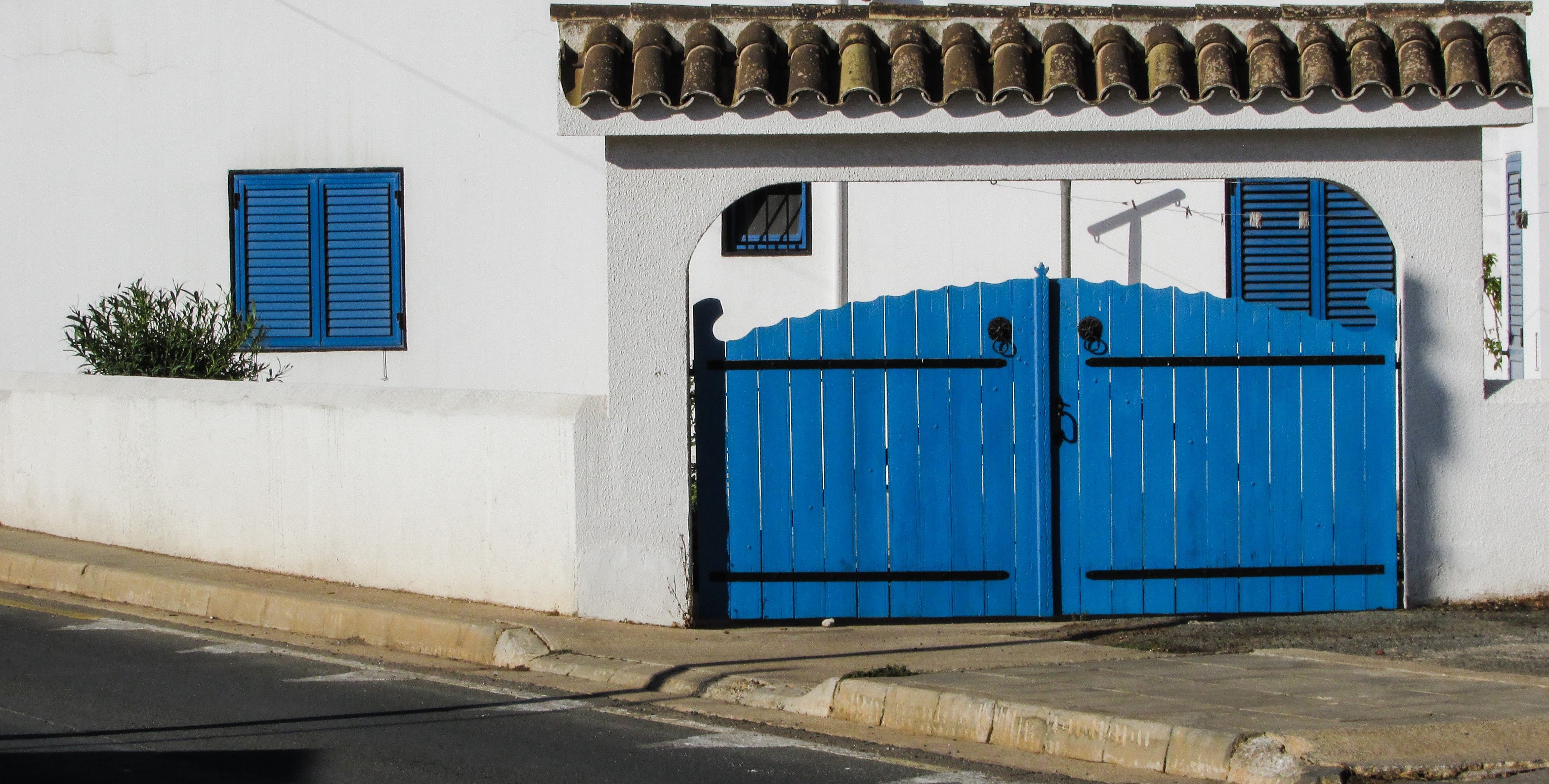 blue wooden gate
